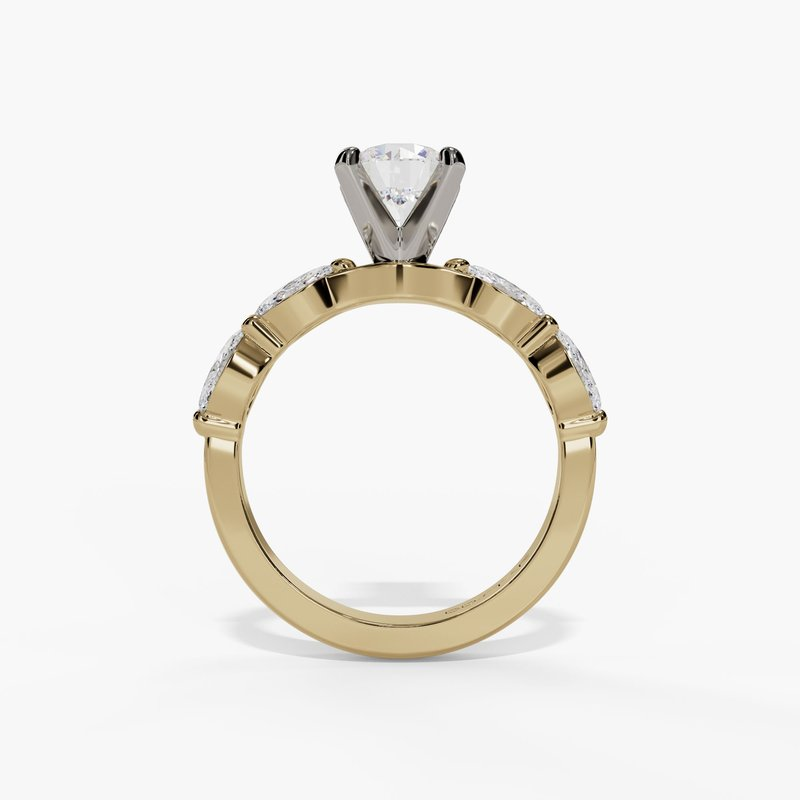 14K Yellow And White Gold Modern Round Natural Diamonds Engagement Ring