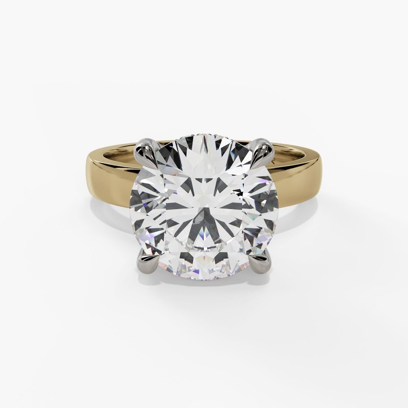 14K Two-Tone Hidden Halo Round Natural Diamonds Engagement Ring