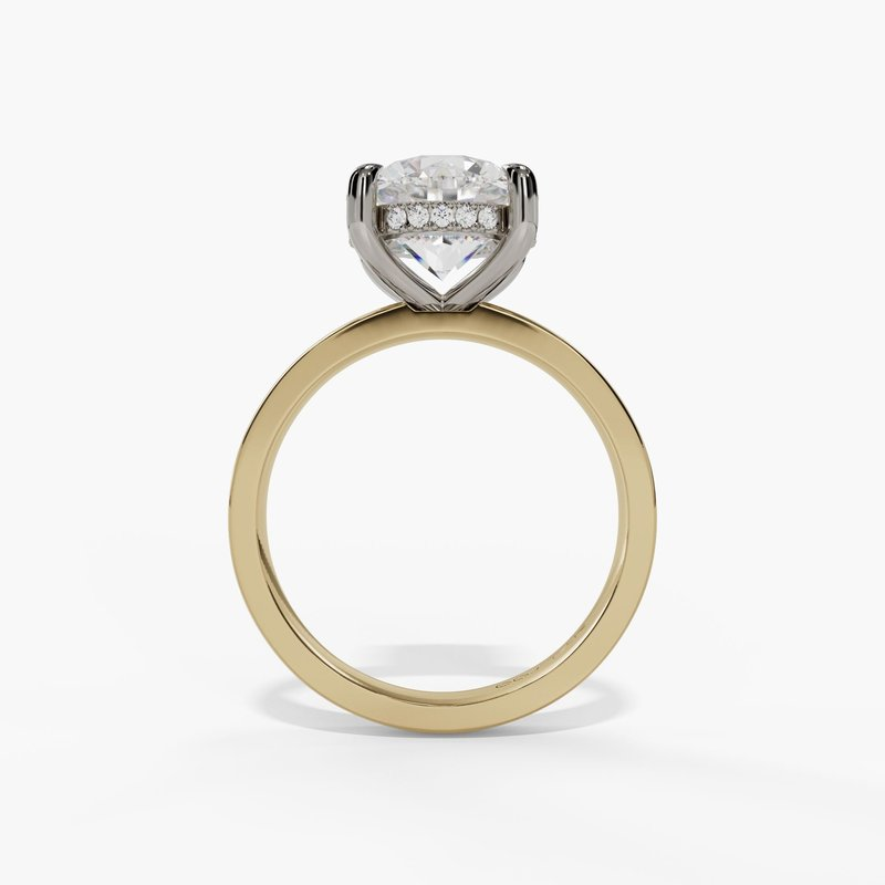 14K Two-Tone Hidden Halo Round Natural Diamonds Engagement Ring