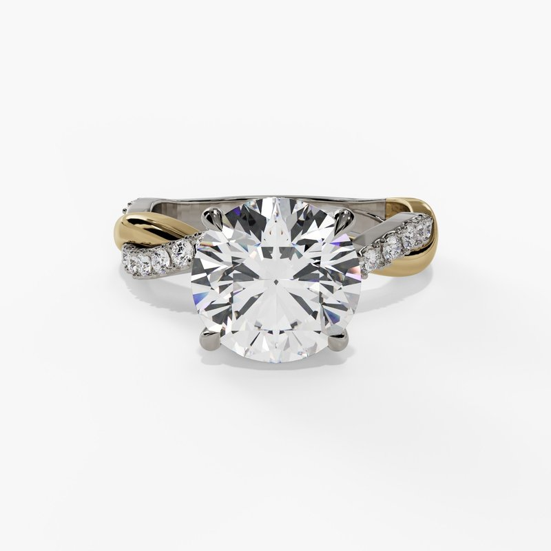 14K White And Yellow Gold Twisted Round Natural Diamonds Engagement Ring