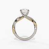 14K White And Yellow Gold Twisted Round Natural Diamonds Engagement Ring