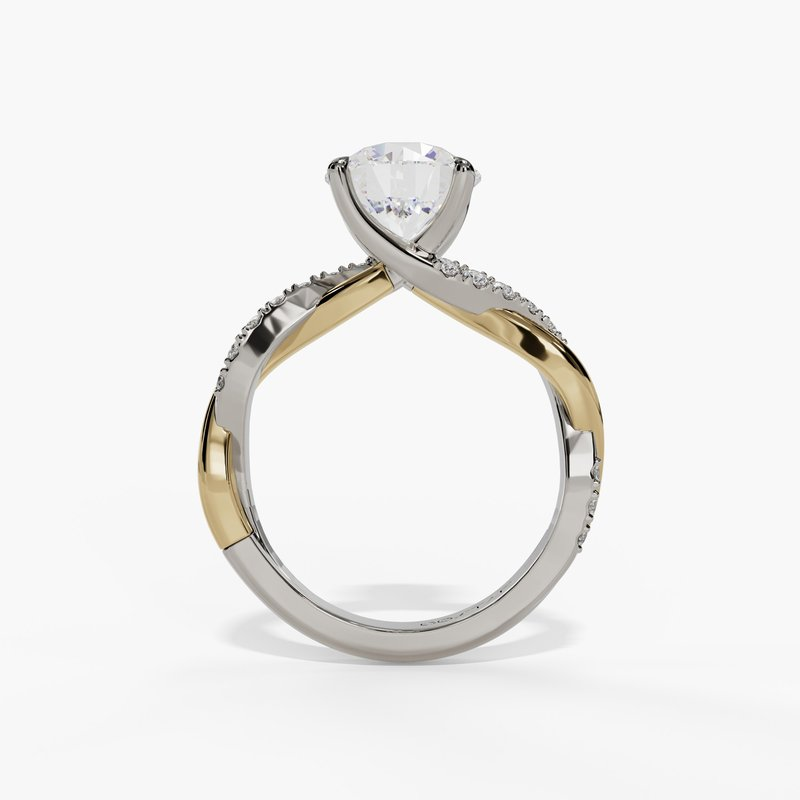 14K White And Yellow Gold Twisted Round Natural Diamonds Engagement Ring