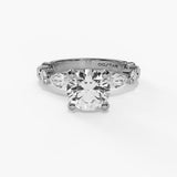 14K White Gold Modern Round Natural Diamonds Engagement Ring