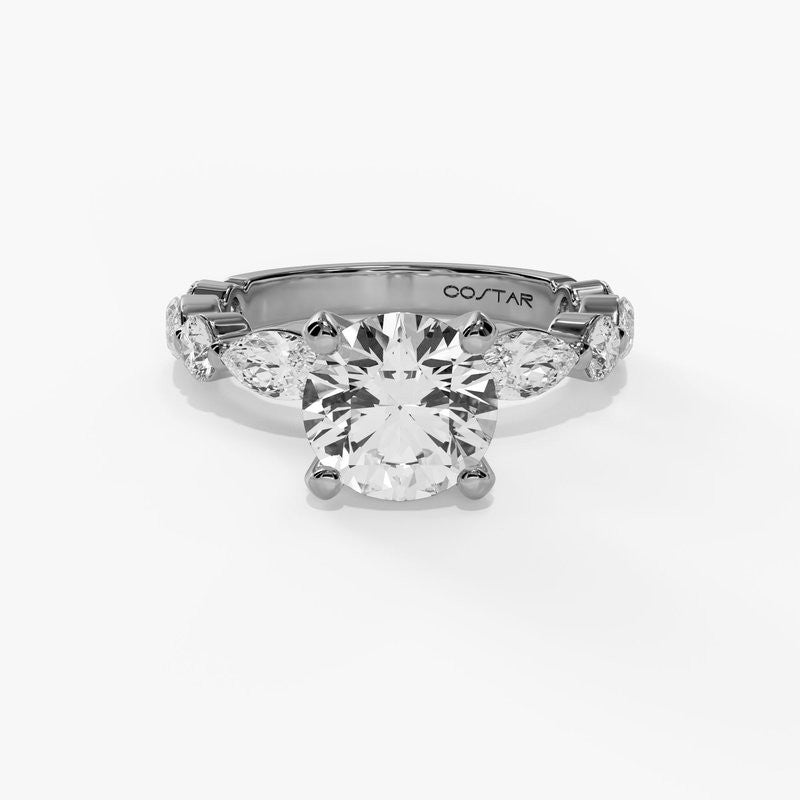 14K White Gold Modern Round Natural Diamonds Engagement Ring