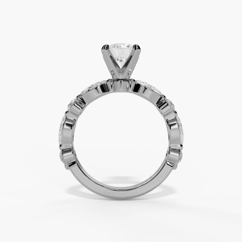 14K White Gold Modern Round Natural Diamonds Engagement Ring