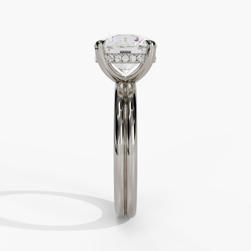 14K White Gold Hidden Halo Round Diamond Engagement Ring