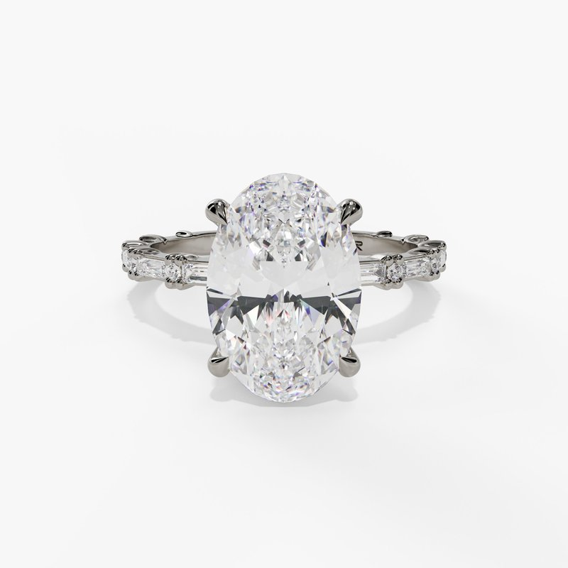 14K White Gold Classic Round Natural Diamonds Engagement Ring