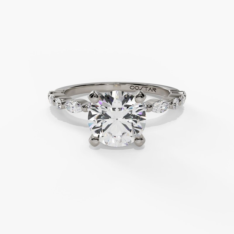 14K White Gold Modern Round Natural Diamonds Engagement Ring