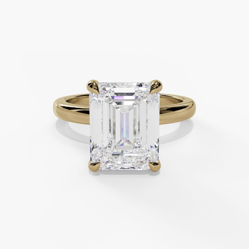 14K Yellow Gold Hidden Halo Emerald Cut Diamond Engagement Ring