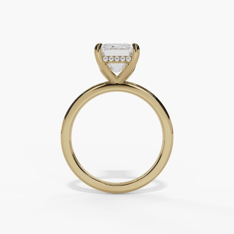 14K Yellow Gold Hidden Halo Emerald Cut Diamond Engagement Ring