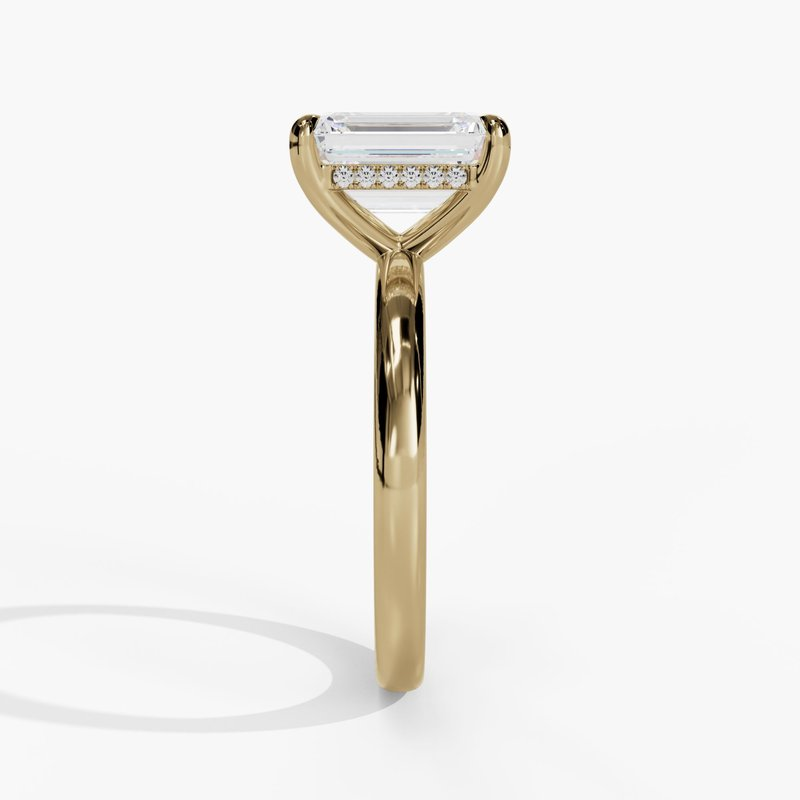 14K Yellow Gold Hidden Halo Emerald Cut Diamond Engagement Ring