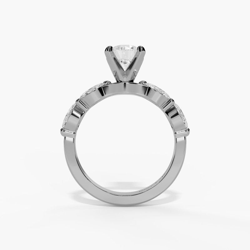 14K White Gold Modern Round Natural Diamonds Engagement Ring