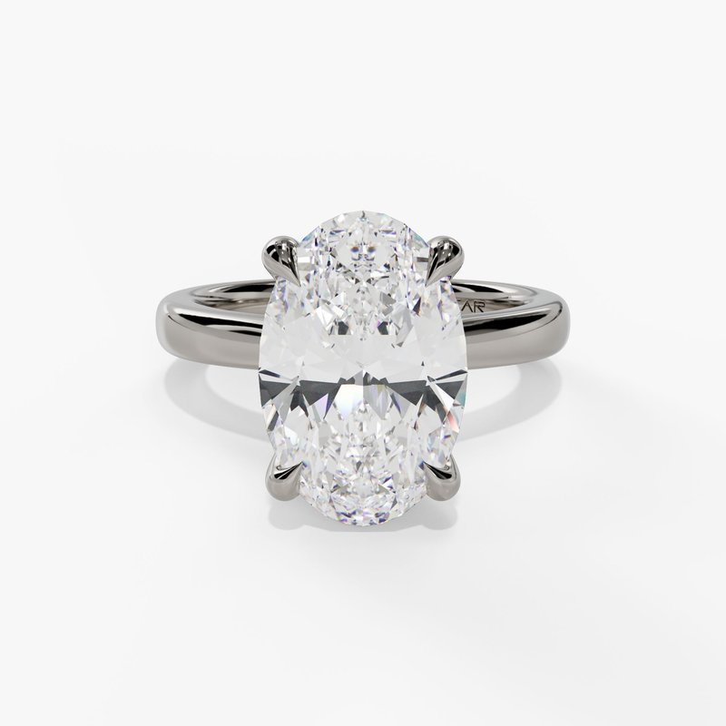14K White Gold Solitaire Oval Natural Diamonds Engagement Ring