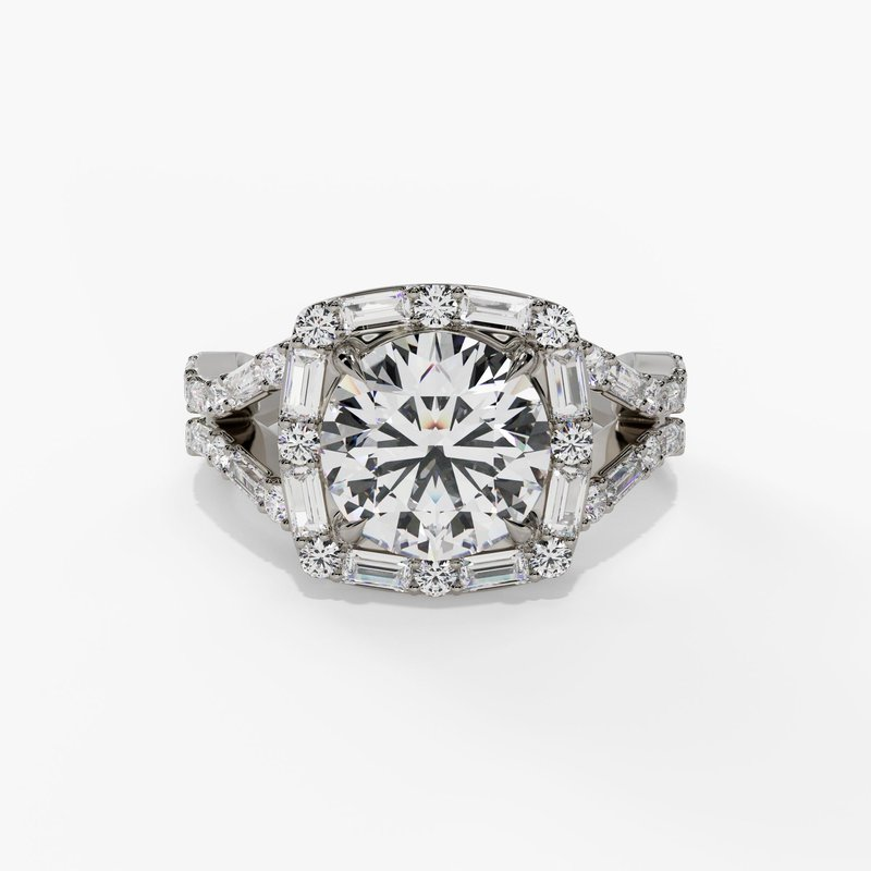 14K White Gold Halo Round Natural Diamonds Engagement Ring