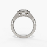 14K White Gold Halo Round Natural Diamonds Engagement Ring