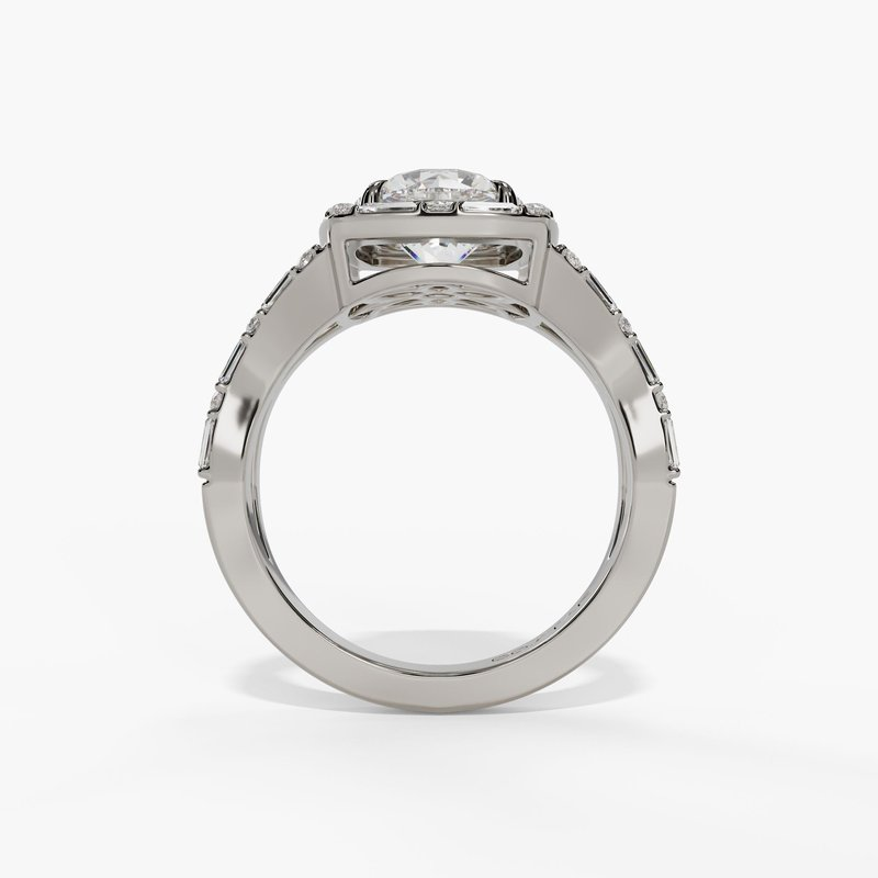 14K White Gold Halo Round Natural Diamonds Engagement Ring
