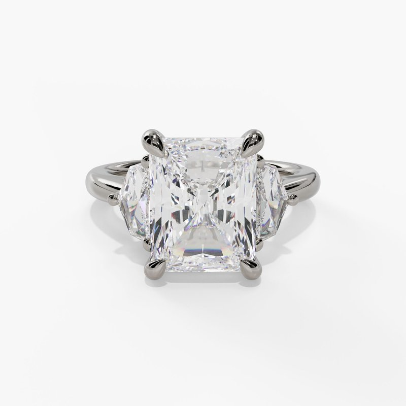 14K White Gold Three Stone Radiant Natural Diamonds Engagement Ring