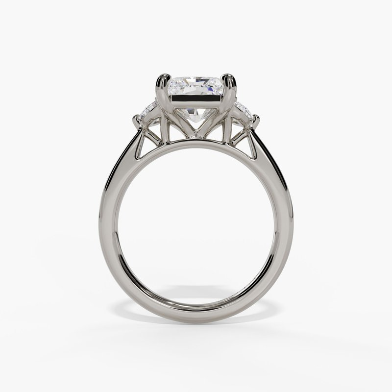 14K White Gold Three Stone Radiant Natural Diamonds Engagement Ring
