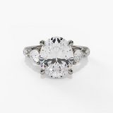 14K White Gold Three Stone Oval Natural Diamonds Engagement Ring