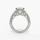 14K White Gold Three Stone Oval Natural Diamonds Engagement Ring