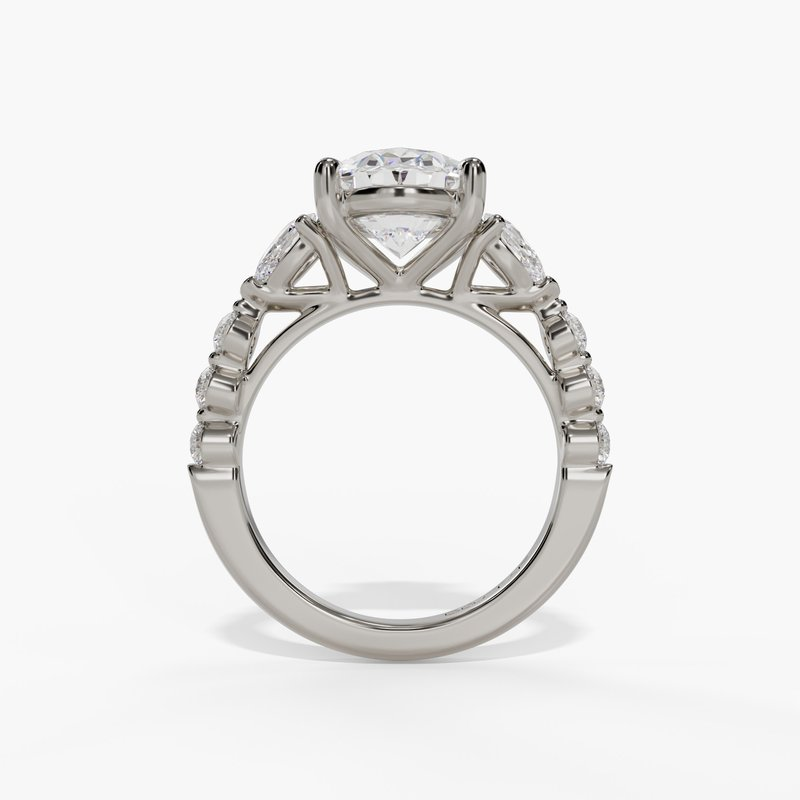 14K White Gold Three Stone Oval Natural Diamonds Engagement Ring