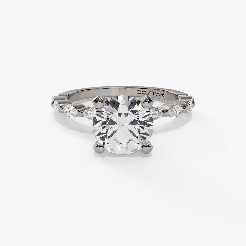 14K White Gold Modern Round Natural Diamonds Engagement Ring