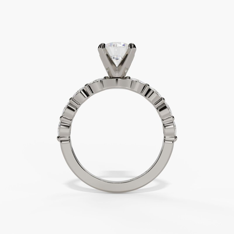 14K White Gold Modern Round Natural Diamonds Engagement Ring