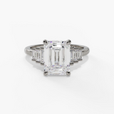 14K White Gold Seven Stone Emerald Cut Natural Diamonds Engagement Ring