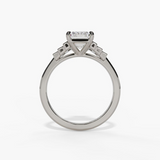 14K White Gold Seven Stone Emerald Cut Natural Diamonds Engagement Ring