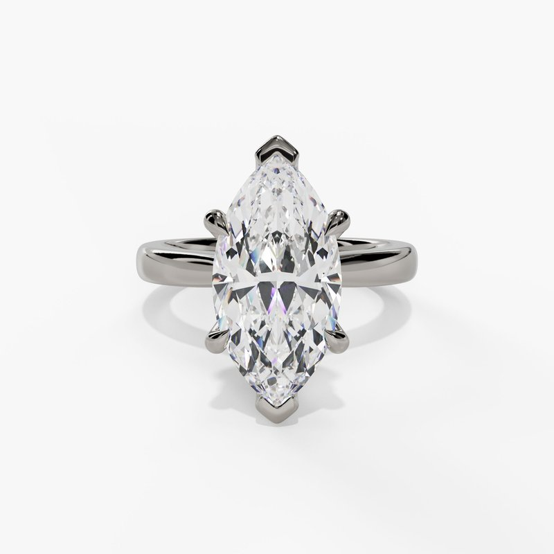 14K White Gold Solitaire Marquise Natural Diamonds Engagement Ring