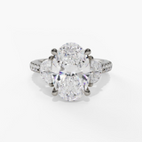 14K White Gold Three Stone Oval Natural Diamonds Engagement Ring