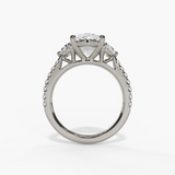 14K White Gold Three Stone Oval Natural Diamonds Engagement Ring