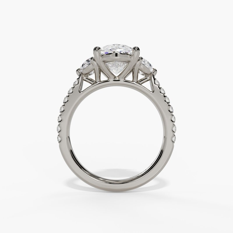 14K White Gold Three Stone Oval Natural Diamonds Engagement Ring