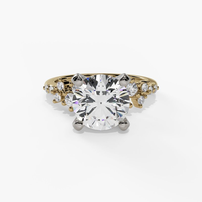 14K Yellow And White Gold Organic Round Natural Diamonds Engagement Ring