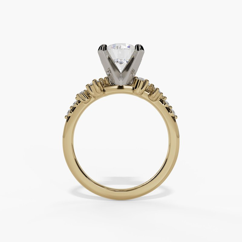 14K Yellow And White Gold Organic Round Natural Diamonds Engagement Ring