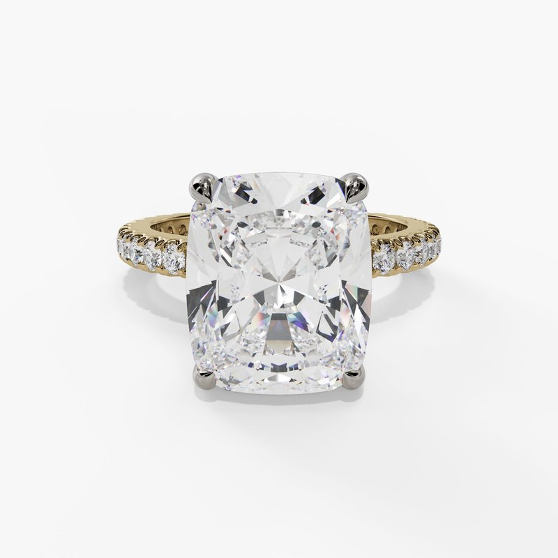 14K Yellow And White Gold Hidden Halo Radiant Natural Diamonds Engagement Ring