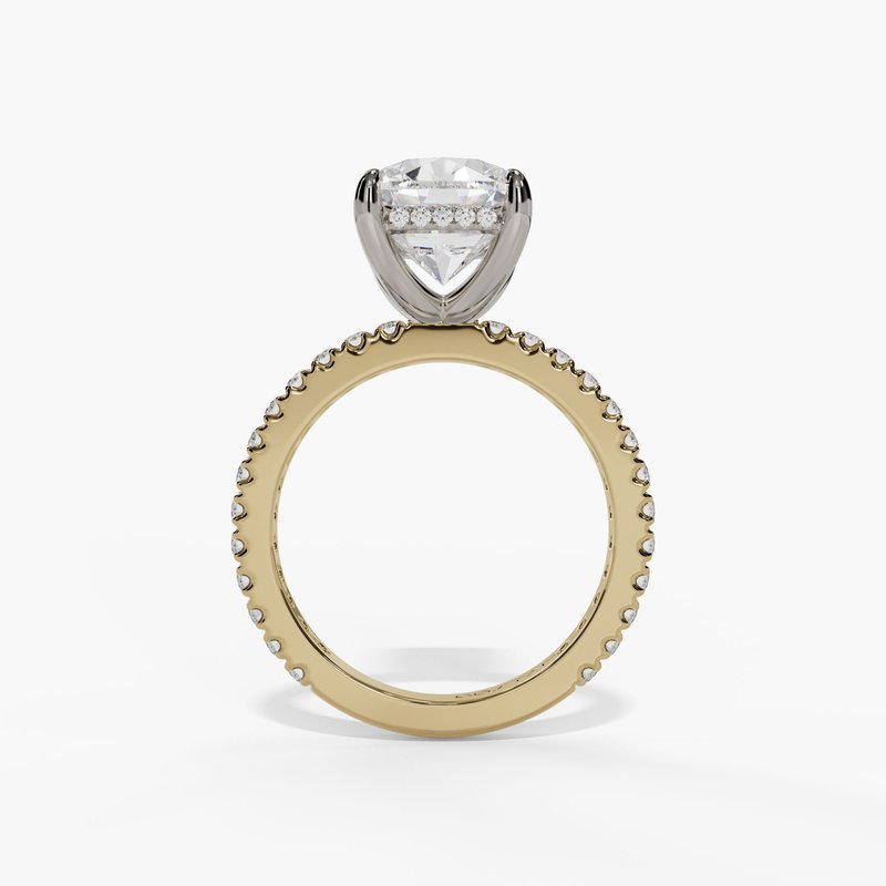 14K Yellow And White Gold Hidden Halo Radiant Natural Diamonds Engagement Ring
