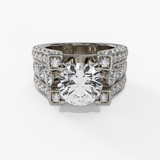 14K White Gold Wide Band Round Natural Diamonds Engagement Ring