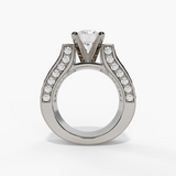 14K White Gold Wide Band Round Natural Diamonds Engagement Ring