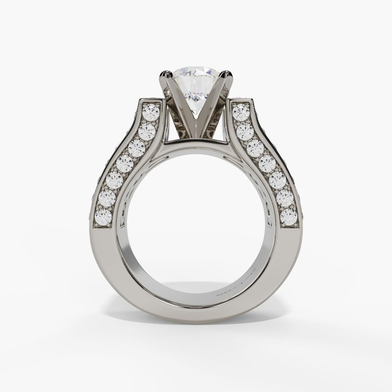 14K White Gold Wide Band Round Natural Diamonds Engagement Ring