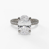 14K White Gold Hidden Halo Oval Natural Diamonds Engagement Ring