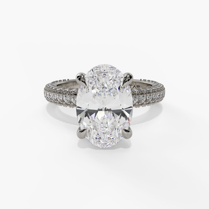 14K White Gold Hidden Halo Oval Natural Diamonds Engagement Ring