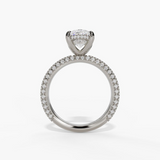 14K White Gold Hidden Halo Oval Natural Diamonds Engagement Ring