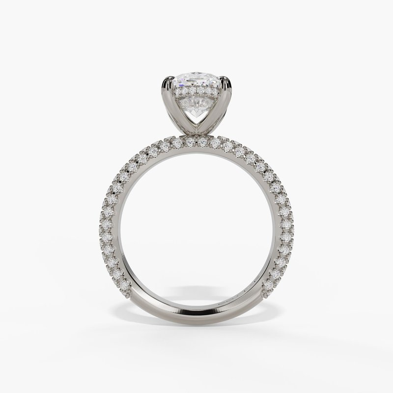 14K White Gold Hidden Halo Oval Natural Diamonds Engagement Ring