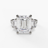 14K White Gold Three Stone Emerald Cut Natural Diamonds Engagement Ring