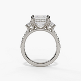14K White Gold Three Stone Emerald Cut Natural Diamonds Engagement Ring