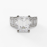 14K White Gold Seven Stone Emerald Cut Natural Diamonds Engagement Ring