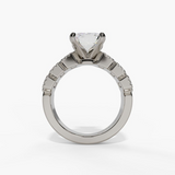 14K White Gold Seven Stone Emerald Cut Natural Diamonds Engagement Ring