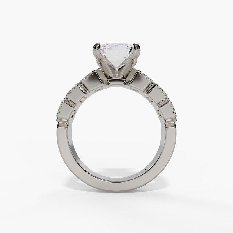 14K White Gold Seven Stone Emerald Cut Natural Diamonds Engagement Ring