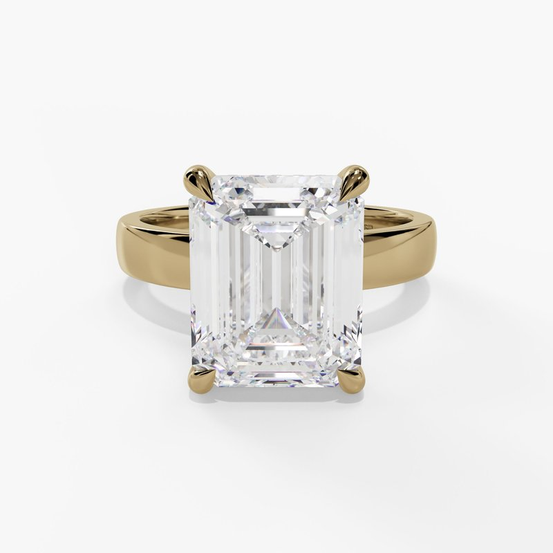 14K Yellow Gold Hidden Halo Emerald Cut Natural Diamonds Engagement Ring